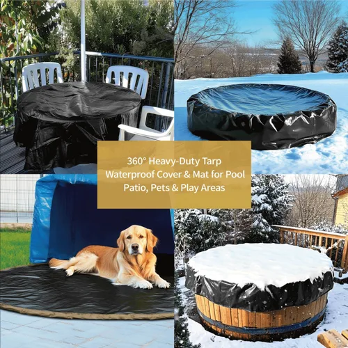 Vista 6 de GUARD SHIELD Lona redonda impermeable resistente negra de 8 pies, cubierta para piscina inflable al aire libre, tela de suelo para debajo