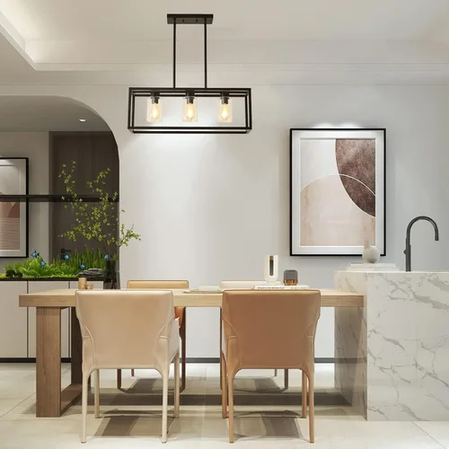 Vista 2 de Lámpara de comedor estilo granja para isla de cocina, lámpara colgante rectangular negra, lámpara moderna de comedor, arañas contemporáneas