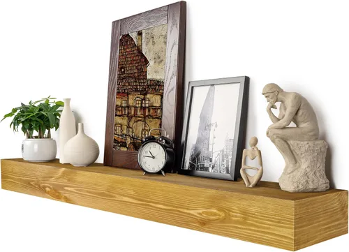 Vista 18 de Mantel flotante de madera rústica de 48 pulgadas para chimeneas eléctricas, repisa de madera maciza para chimenea (negro, 48 x 8 x 6)