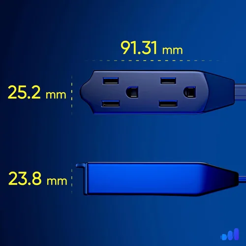Vista 3 de Maximm Cable de extensión de enchufe plano giratorio de 360°, 0.3 m, 16 AWG, múltiple, extensión de salida, cable de conexión a tierra de 3 puntas