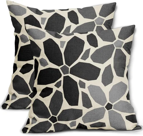 Juego de 2 fundas de almohada de 16 x 16 pulgadas, diseño geométrico de flores de arte, fundas de almohada decorativas para exteriores, modernas,
