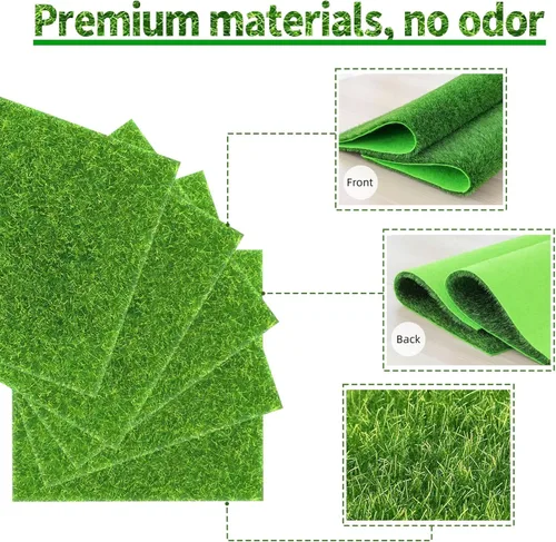 Vista 3 de 8 Paquetes de Césped Falso de 6 X 6 Pulgadas para Manualidades, Césped Artificial para Proyectos de Ornamentos en Miniatura, Césped