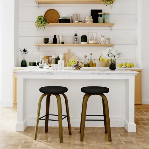 Vista 12 de Juego de 2 taburetes de bar, taburetes de bar sin respaldo de altura de mostrador, taburetes de bar giratorios de 26 pulgadas, silla de cocina