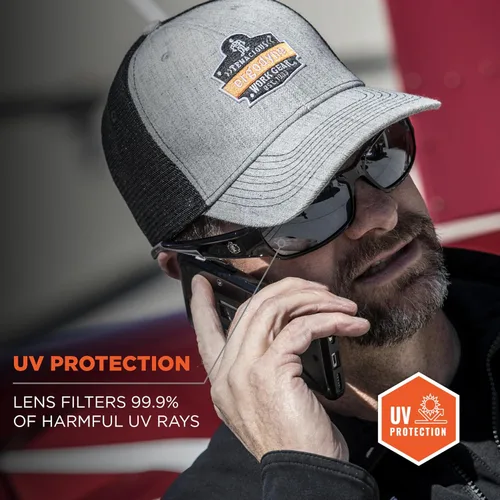 Vista 3 de Ergodyne Skullerz Thor - Gafas de sol de seguridad, montura negra, lente de espejo azul