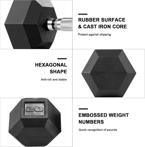 Vista 2 de Albott Juego de mancuernas hexagonales de hierro fundido con revestimiento de goma, color negro