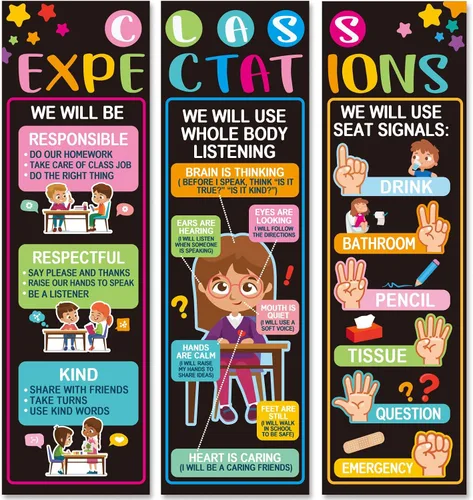 Póster gigante de 3 piezas de expectativas de clase para decoración de aula, reglas de clase, póster de pared, carteles educativos de regreso a