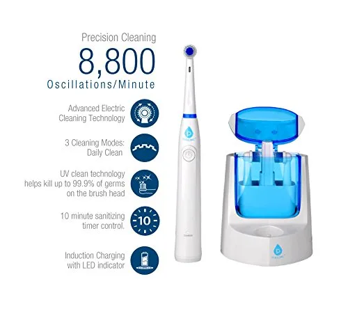 Vista 5 de Pursonic RET200 Power Cepillo de dientes eléctrico recargable con función de desinfectante UV, 12 cabezales de cepillo incluidos