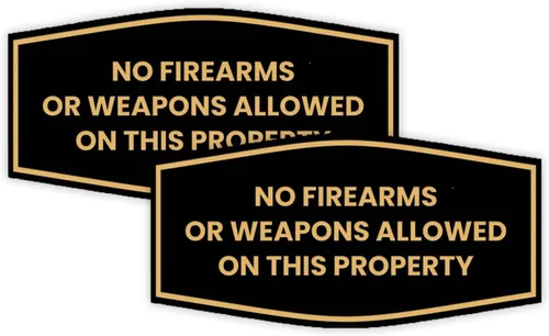 Vista 9 de Fancy No Firearms or Weapons On This Property Sign (Negro/Plata) - Mediano
