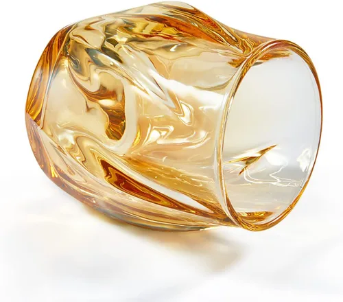 Vista 4 de Juego de 2 vasos de whisky, vasos de rocas, vasos de 8.5 OZ, vasos de cóctel de cristal creativos con diseño retorcido para bourbon, escocés