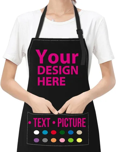 Vista 8 de Personalized Custom Apron For Women Men Kitchen Cooking Aprons Customized with Pockets Name Text Logo Picture