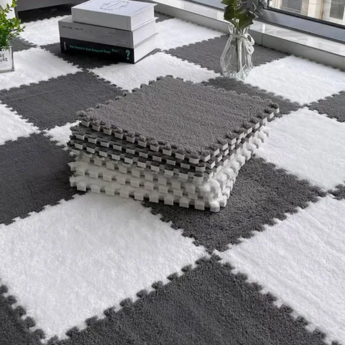 Vista 6 de 10 piezas Alfombrilla de Espuma de Rompecabezas de Felpa para Piso, Baldosas de Espuma Cuadradas Entrelazadas Suaves y Esponjosas, Alfombras de Área