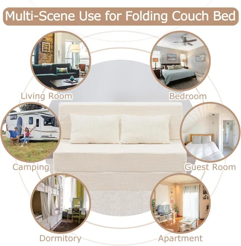 Vista 9 de Sofá Cama Individual Plegable Silla Sofá Cama con Almohada, Twin, Beige Fold out chair bed, Futon sofa bed, Extra bag included, All foam made