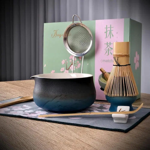 Vista 2 de Joyscale Juego de batidor de matcha, juego de 8 piezas de kit de matcha, juego de tazón y batidor de cerámica para matcha para hacer desayuno/café