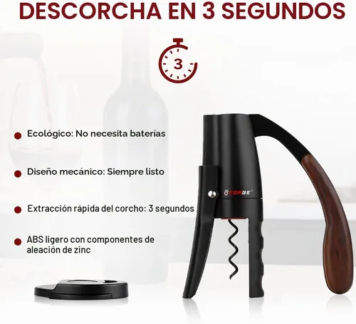 Vista 2 de Abrebotellas de vino con palanca vertical de calidad Forge con cortador de Negro