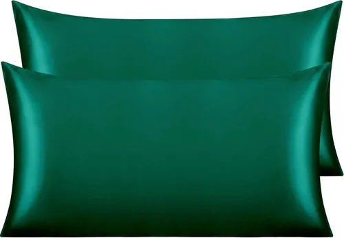 Vista 142 de NTBAY Paquete de 2 fundas de almohada estándar de satén para cabello y piel, lujosas y sedosas fundas de almohada con cierre de sobre, 20 x 26