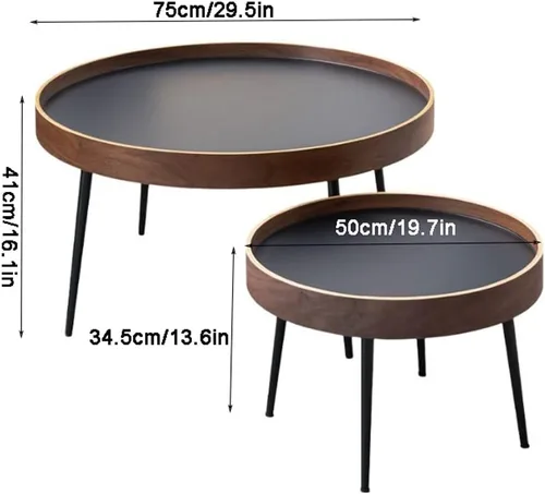Vista 3 de Mesa de Centro Round Nesting Coffee Table Set of 2 Small Round Side Table Wooden Sofa Table with Metal Legs for Living Room Apartment Tea Table