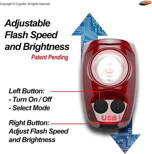 Vista 3 de Cygolite Hotshot Pro - Modelos de luz trasera de bicicleta de 200 y 150 lúmenes, estilos de montaje duro y flexible, 6 modos de noche y día