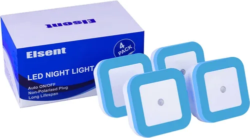 Vista 6 de Paquete de 4 luces nocturnas de color azul brillante, enchufe a la luz de pared con sensor de luz (diseño único de cubierta azul)