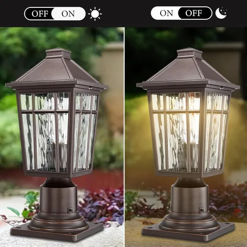 Vista 8 de Darkaway Luces de Poste para Exteriores Accesorio de Luz de Poste de Lámpara, Carcasa de Aluminio Impermeable con Vidrio de Efecto Ondas de Agua