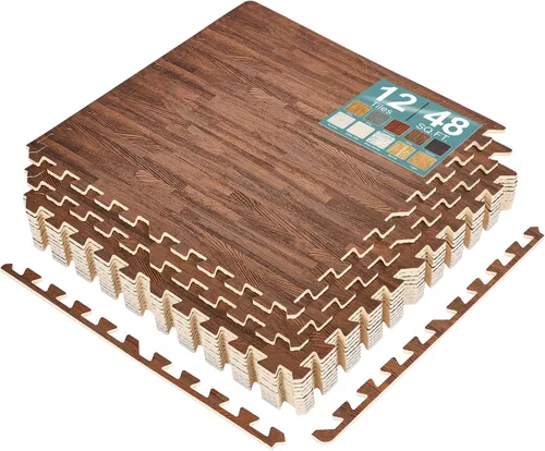Sorbus Losetas de suelo de madera veteada, esteras de espuma EVA entrelazadas, losetas de 3/8" de grosor para suelos de madera, esteras de ejercicio