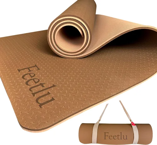 Tapete de yoga para ejercicios extra grueso con correa - 2/5 pulgadas (10 mm), tapete antideslizante para entrenamiento de yoga, pilates y