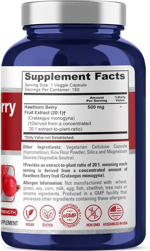 Vista 2 de NusaPure Hawthorn Berry, 500 mg, 180 cápsulas vegetales (vegano, sin OGM)