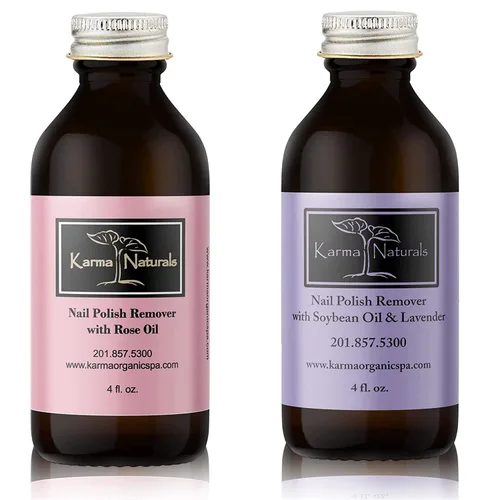 Karma Organic Paquete de removedor de esmalte de uñas, removedor de esmalte de uñas de aceite de rosa natural (4 onzas líquidas), removedor de