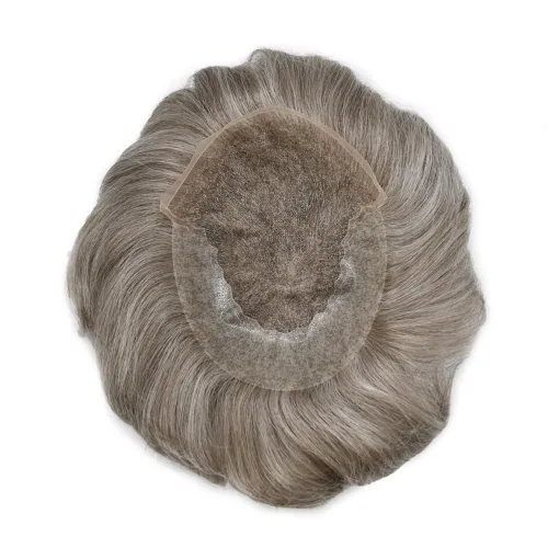 Vista 221 de Toupee - Sistemas de reemplazo de cabello para hombre, encaje frontal suizo, nudo blanqueado, pieza de cabello humano natural