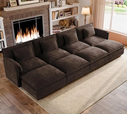 Vista 93 de ELUCHANG Sofá modular en forma de V de 114 pulgadas, sofá modular modular con almohadas de tiro, 5 asientos con esquina cómodo sofá profundo Marrón