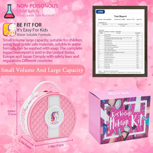 Vista 4 de Juegos de maquillaje para niñas – Maquillaje lavable para niños con espejo, tocador real con soporte, kit de maquillaje de princesa perfecto