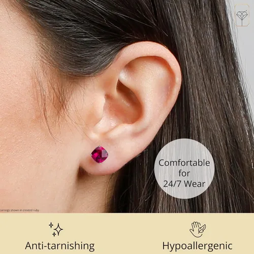 Vista 4 de Tienda Collection Aretes de plata de ley 925 con piedra natal de corte cojín para mujer