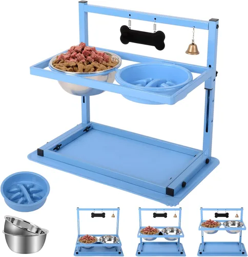 Vista 17 de Cuencos elevados con comedero lento para perros grandes y medianos, soporte elevado, ajustable y antideslizante con 2 cuencos de acero inoxidable