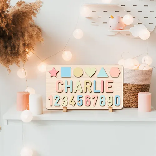 Vista 7 de Rompecabezas de nombre personalizado para niños, regalos de primer cumpleaños para bebé, rompecabezas de madera con formas personalizadas para niños