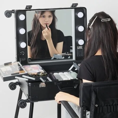 Vista 3 de Maletín De Maquillaje Con Ruedas, Caja De Luz, Estuche De Maquillaje Profesional Con Ruedas, Estuche De Herramientas De Maquillaje De Gran Capacidad