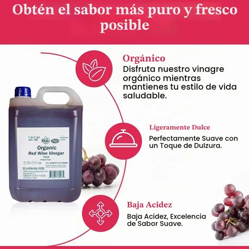Vista 4 de Vinagre de Vino Tinto Ecológico De La Rosa, Filtrado (5 Litros)