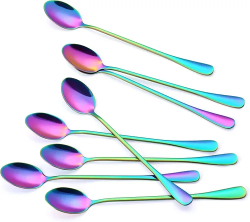 Vista 5 de Marco Almond® KYA59 - Cuchara de té helado, cuchara de helado, cucharas de mango largo de acero inoxidable con revestimiento de titanio para café