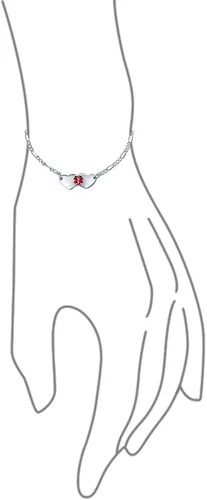 Vista 6 de Pulsera de identificación de alerta médica grabable con doble forma de corazón en blanco para mujeres y adolescentes, de plata de ley 925, muñeca