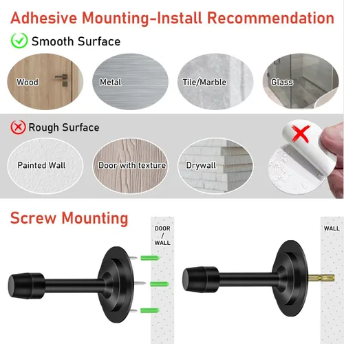Vista 3 de Topes de puerta de 3.5 pulgadas, topes de puerta negros autoadhesivos para la parte inferior de la puerta, protector de pared sin taladrar