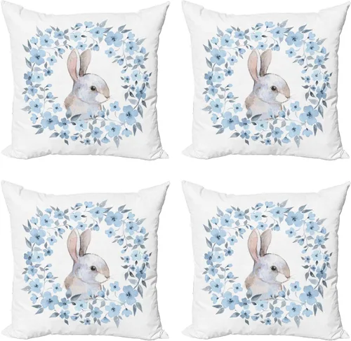 Vista 58 de Ambesonne Paquete de 4 fundas de cojín navideñas con cinta, ilustración de imagen de deseos navideños, impresión digital moderna de doble cara, 16