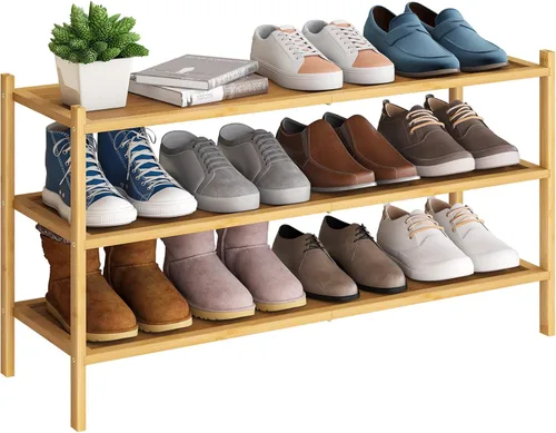 Vista 21 de BMOSU - Estante de zapatos pequeño de bambú de 2 niveles premium, organizador de almacenamiento apilable para pasillo, armario, sala de estar y Negro