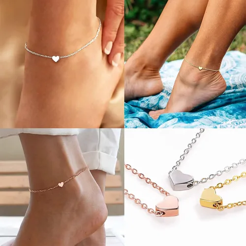 Vista 6 de ChicSilver - Personalizado 925 plata de ley, diminuto corazón, luna, estrella, sol, punto, triángulo. Tobilleras sencillas, joyas para el pie