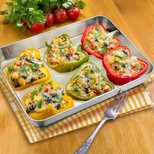 Vista 7 de P&P CHEF Sartén para lasaña de 9.3 pulgadas, bandeja de acero inoxidable para hornear, bandeja rectangular para brownie para hornear lasaña/carnes