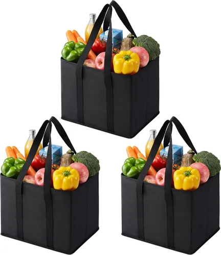 Vista 18 de VENO Paquete de 2 bolsas reutilizables de 8 galones, bolsas de compras extra grandes para comestibles, bolsa utilitaria con asas y parte inferior