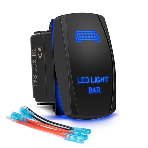 Vista 15 de Interruptor basculante de condensador de flujo impermeable de 5 pines, SPST, encendido/apagado, dos luces LED retroiluminadas azules 20A 12V