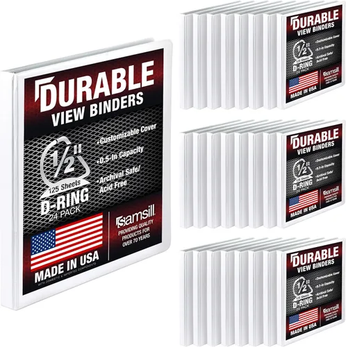 Vista 167 de Samsill - Carpeta duradera de 5 pulgadas, fabricada en los Estados Unidos, con anillos en D, transparente y personalizable, color blanco