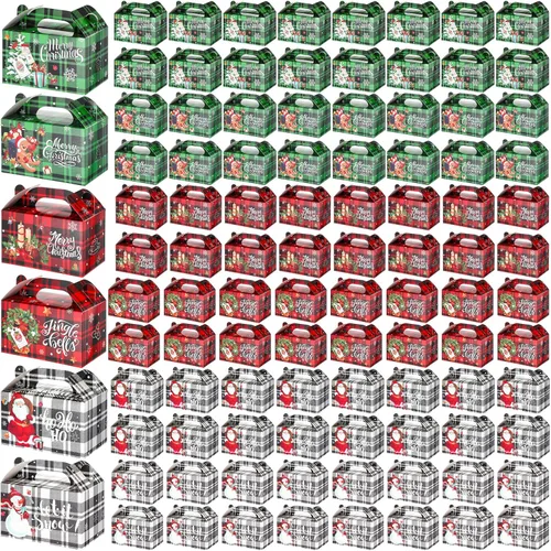 Cholemy 96 cajas de regalo de Navidad de cartón 3D, cajas de regalo a cuadros de Navidad, cajas de papel de galletas de Navidad, cajas de dulces