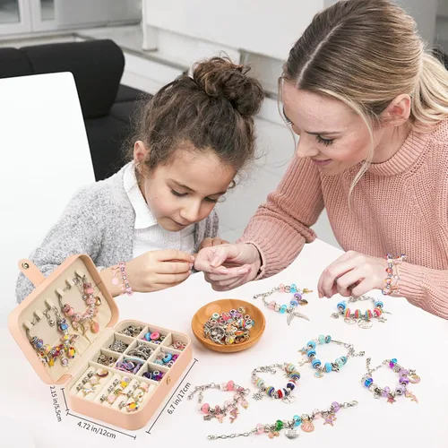 Vista 7 de UFU Kit de fabricación de pulseras con dijes, 120 piezas, kit de fabricación de joyas para manualidades, regalo para niñas de 5, 6, 7, 8-12, un
