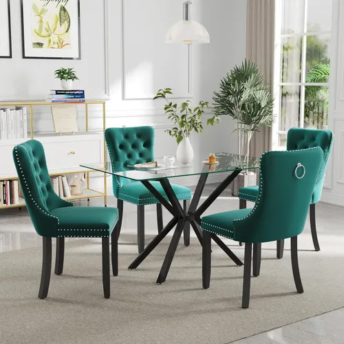 Vista 20 de Juego de comedor moderno de cristal de lujo de 5 piezas, juego de comedor rectangular minimalista para 4, juego de mesa de cocina de vidrio