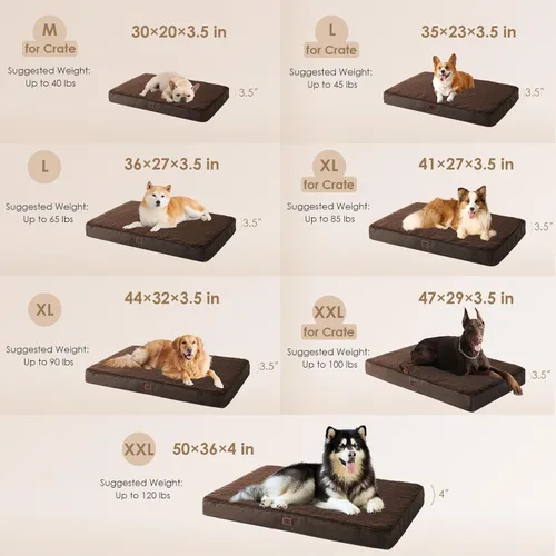 Vista 3 de EHEYCIGA Camas ortopédicas XL para perros extra grandes con funda extraíble lavable, marrón, 44 x 32 pulgadas