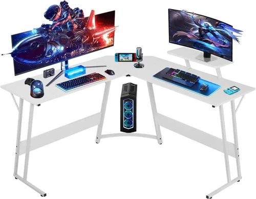 Vista 8 de Escritorio para juegos en forma de L de 51 pulgadas, escritorio de computadora para dormitorio, escritorio negro en forma de L